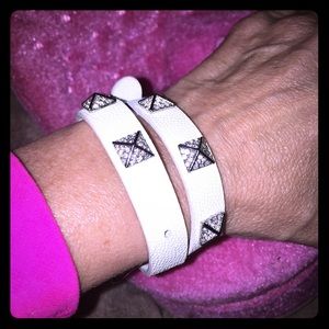 White Leather wrap bracelet with crystals